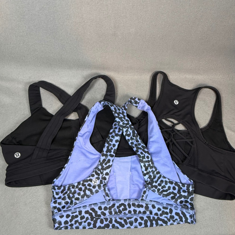 Lululemon Womens Sports Bra Bundle Size 6 Energy Bra All Sport Black Spotted 3pc